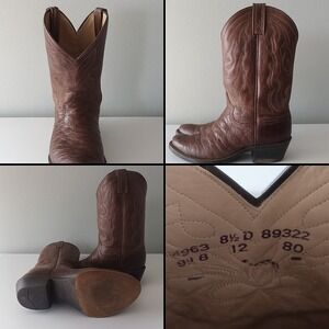 Dan Post Men Cowboy Boots 8.5 D Brown Leather Exotic Print Western Rodeo Vintage